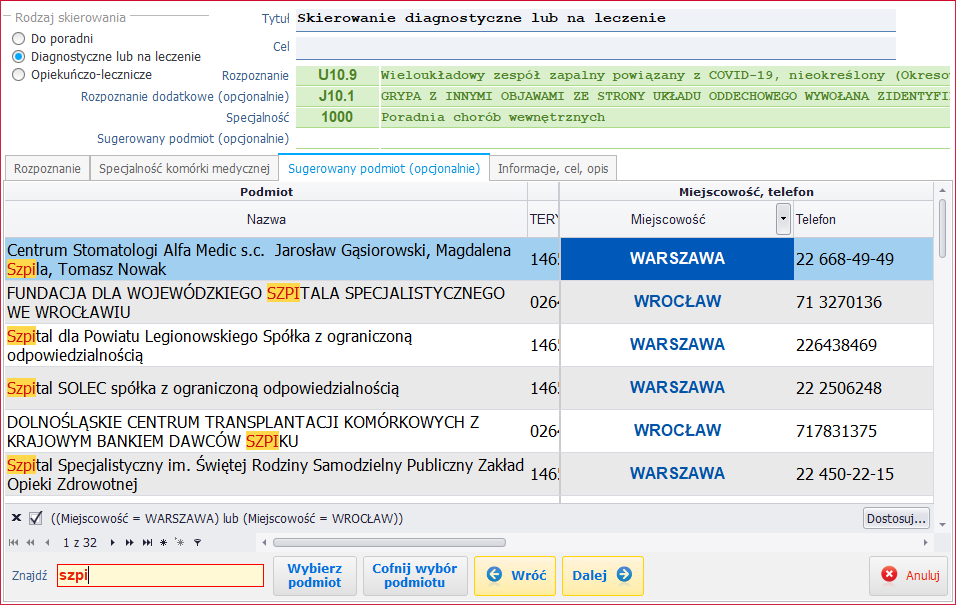 Wizyta - wydruki - e-skierowanie