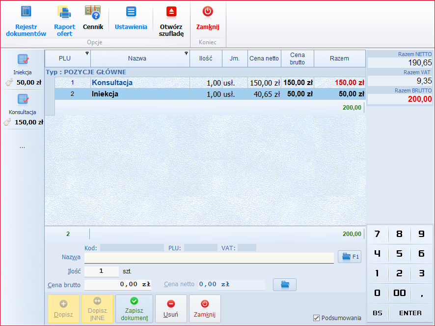 Okno sprzeda�y (paragon, faktura), oferty.